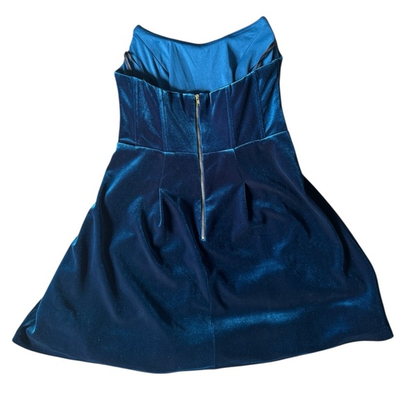 Aqua Formal Strapless Velvet Teal Mini Dress - Picture 3 of 5
